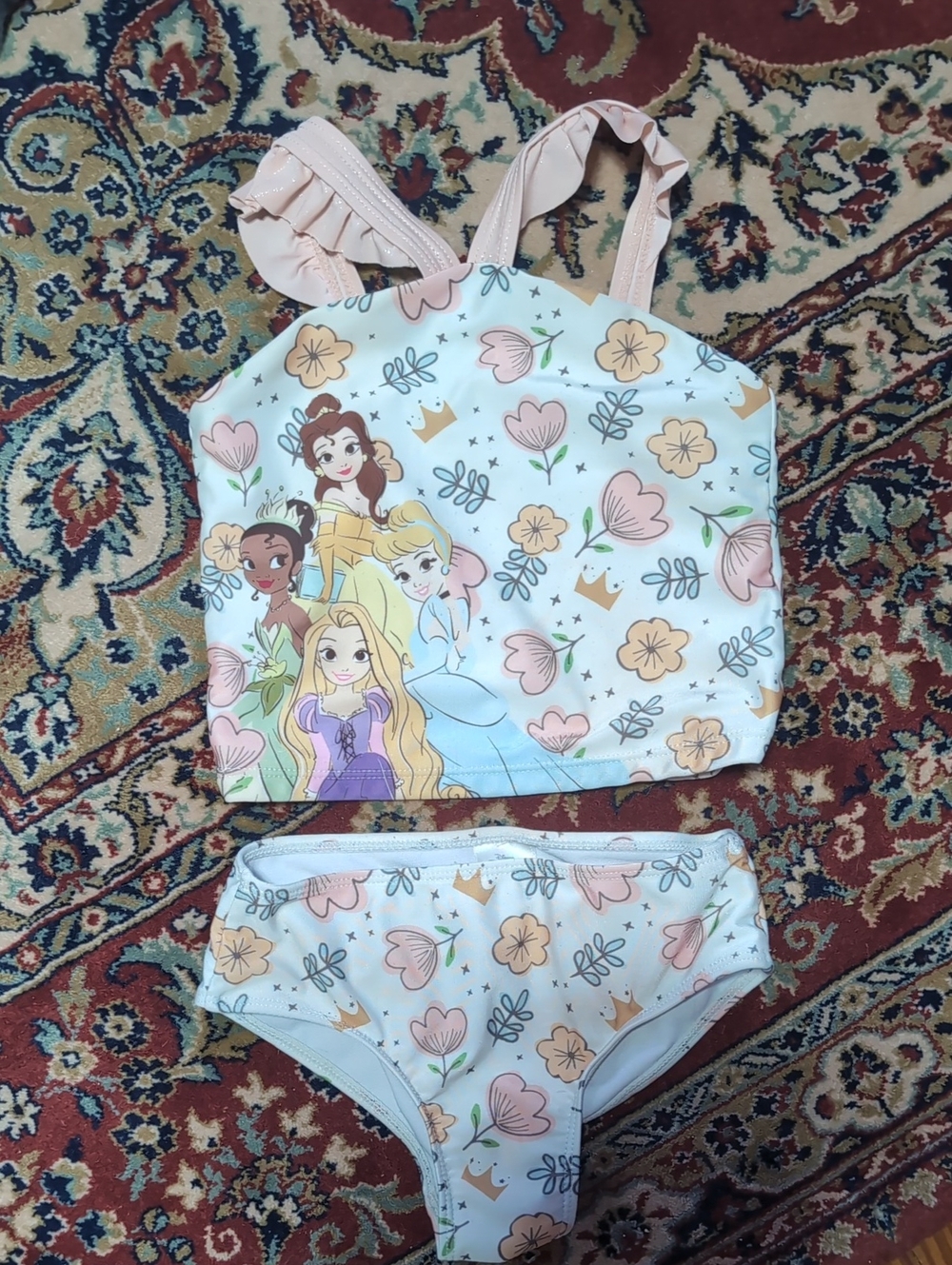 Girls Disney Pink Floral Princess Two-Piece Swim Set Size 5T